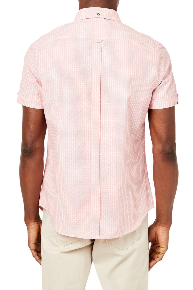 Slim Fit Check Short Sleeve Stretch Button-Down Shirt, Alternate, color, PEACH