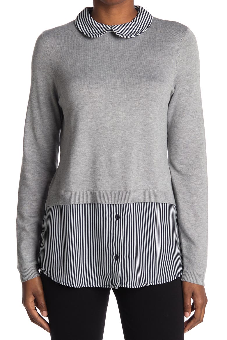 Peter Pan Collar Sweater Shirt, Main, color, HEATHER GREY W/ SMALL STRIPE