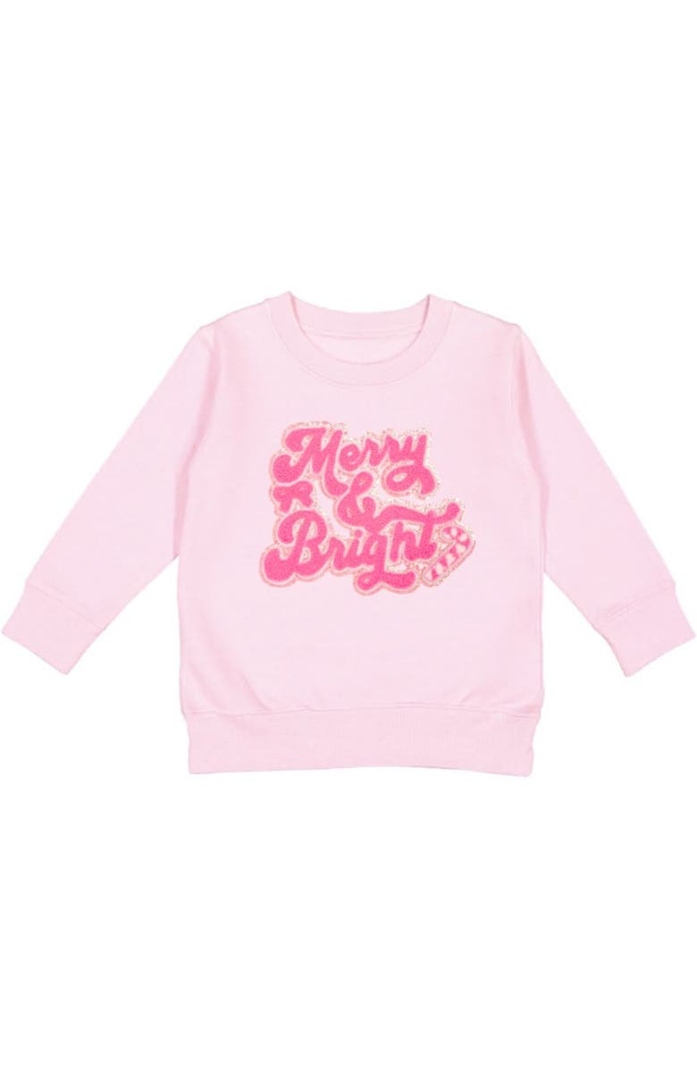 Sweet Wink Merry and Bright Patch Christmas Sweatshirt, Main, color, Ballet Pink