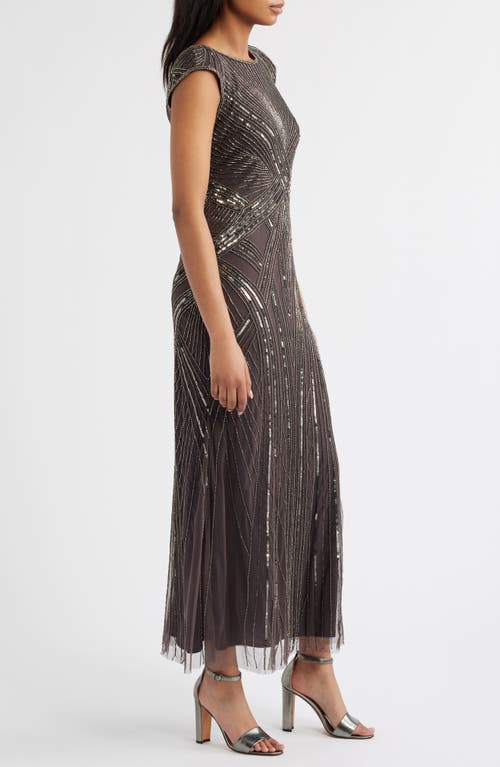 Pisarro Nights Embellished Cap Sleeve Gown In Brown