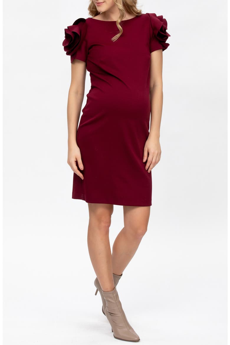 Capri Rosette Maternity Dress, Alternate, color, DARK CHERRY
