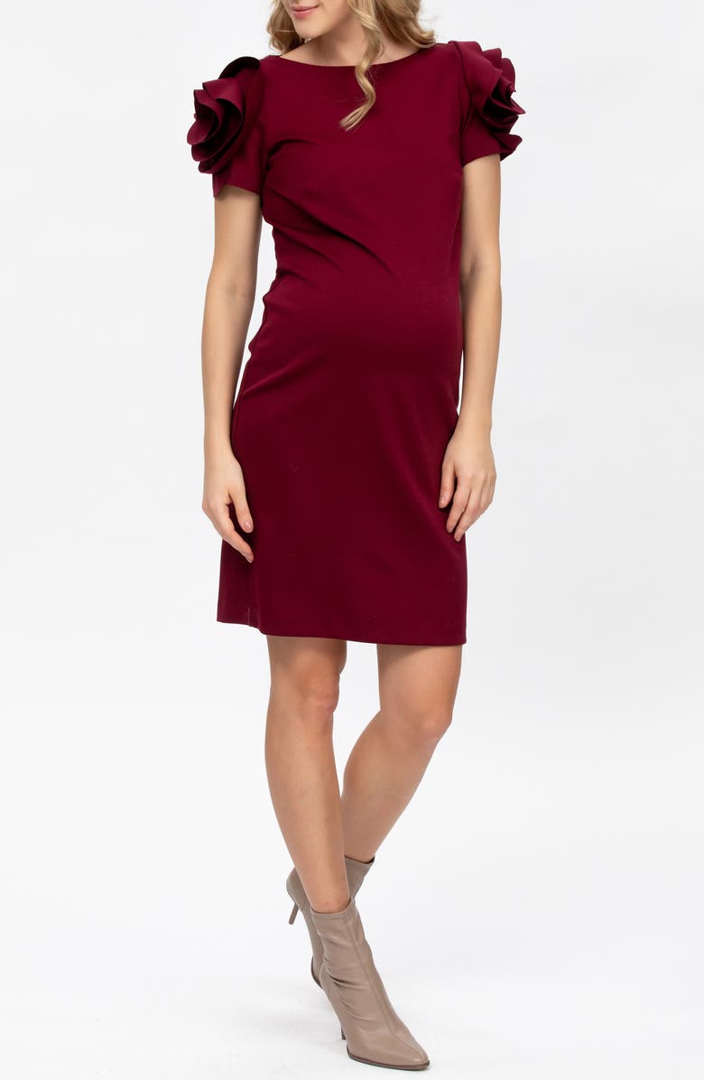 PIETRO BRUNELLI MATERNITY Capri Rosette Maternity Dress, Alternate, color, Dark Cherry