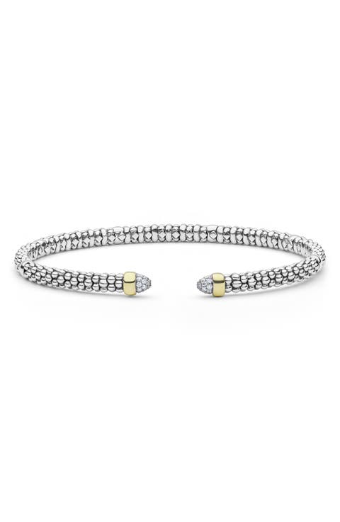 Signature Caviar Sterling Silver & 14k Gold Diamond Cuff