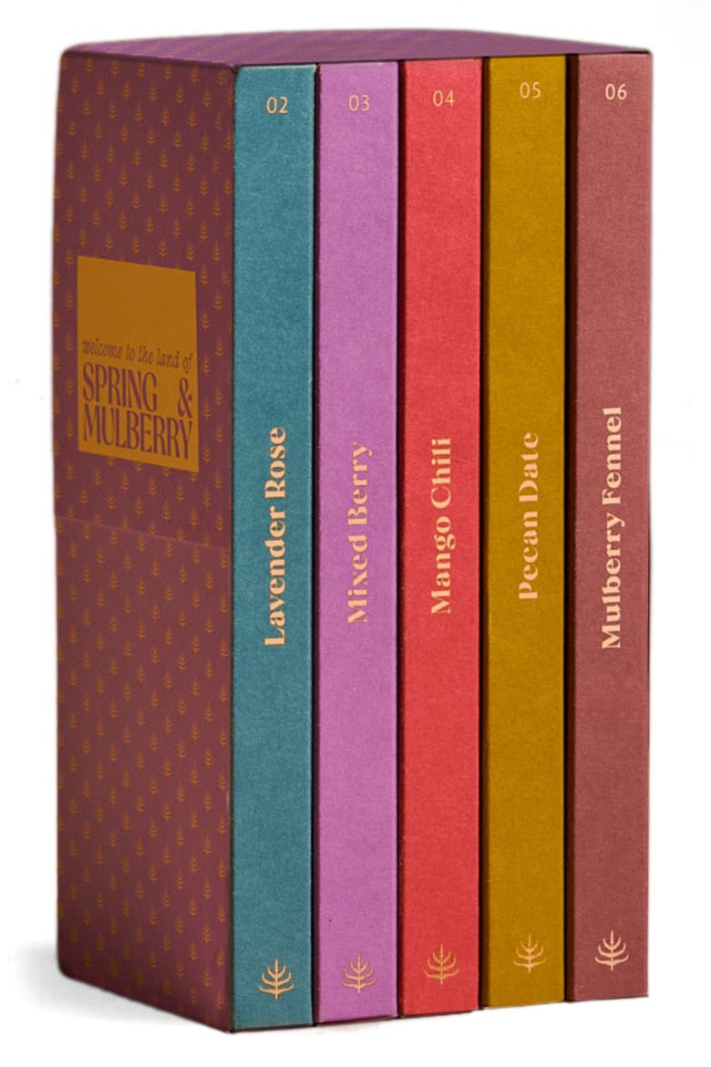 Embellished Collection Date Sweetened Dark Chocolate Bars 5-Piece Gift Box, Main, color, PURPLE