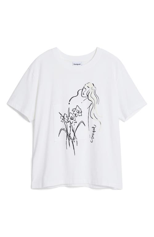 Desigual Embellished Cotton Graphic T-shirt In White