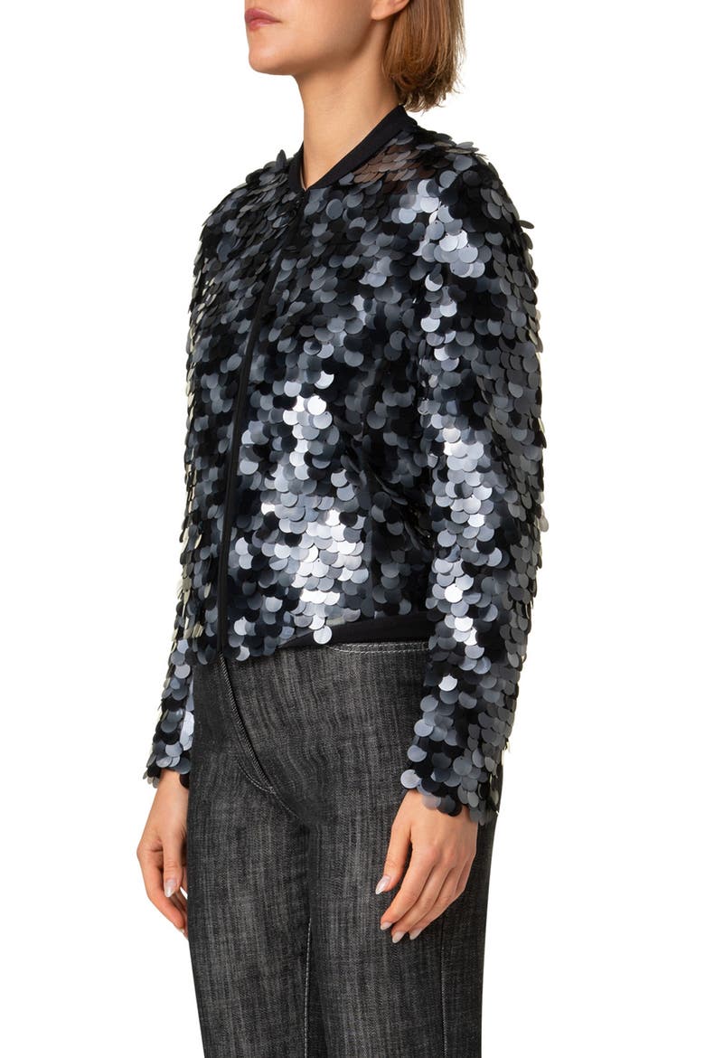 Dot Paillette Bomber Jacket, Alternate, color, BLACK