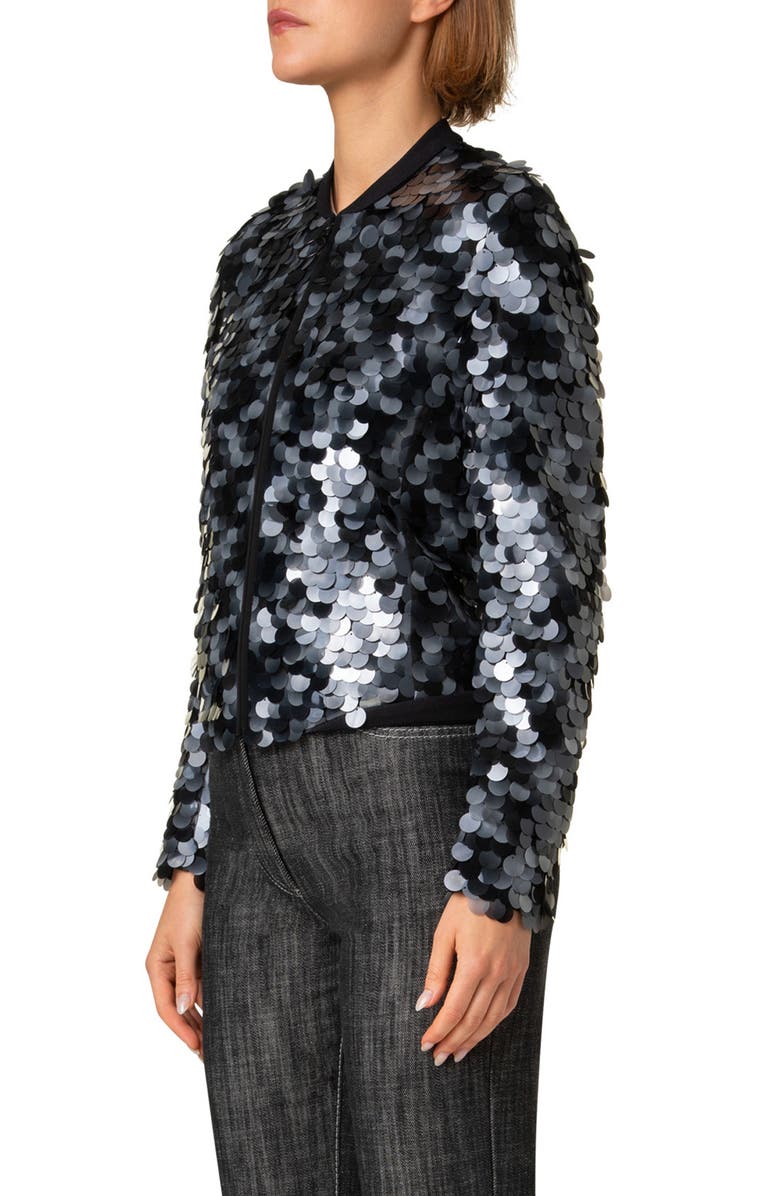 Akris punto Dot Paillette Bomber Jacket, Alternate, color, Black