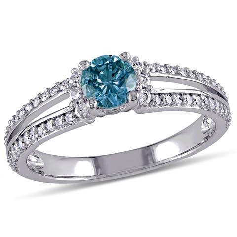 Blue & White Diamond Split Shank Ring 10k