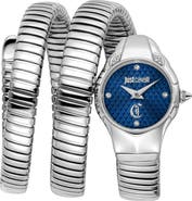 Just Cavalli Snake Amanta Wraparound Silvertone Bracelet Watch, 22.5mm x 32.5mm