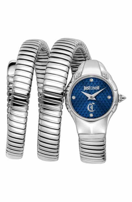 Just Cavalli Snake Amanta Wraparound Silvertone Bracelet Watch, 22.5mm x 32.5mm