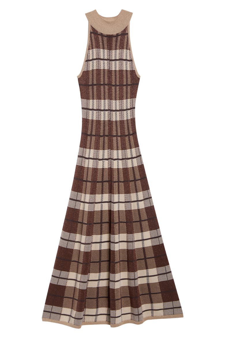 Louisa Metallic Plaid Knit Midi Dress, Alternate, color, HERITAGE BROWN PLAID