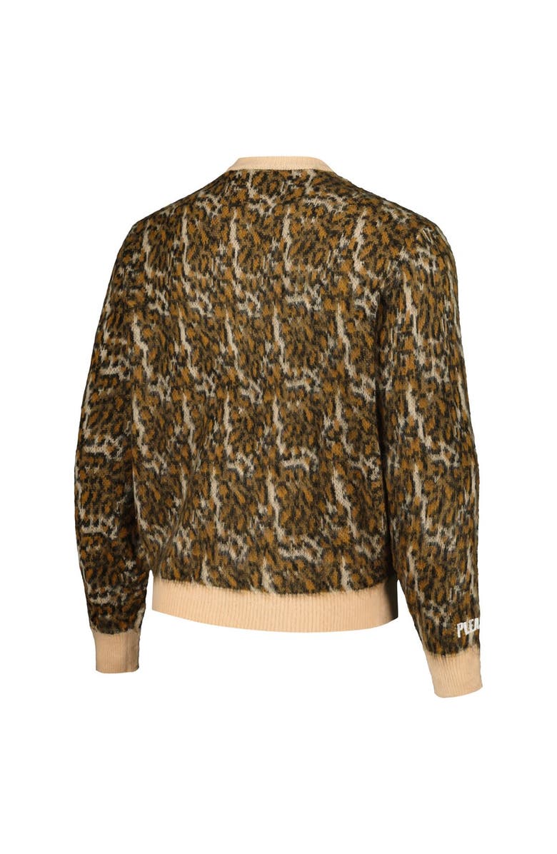 PLEASURES Men's PLEASURES Brown Houston Astros Cheetah Cardigan Button-Up Sweater, Alternate, color,