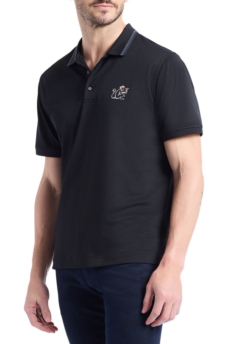 Monkey Business Embroidered Cotton Piqué Polo, Alternate, color, BLACK