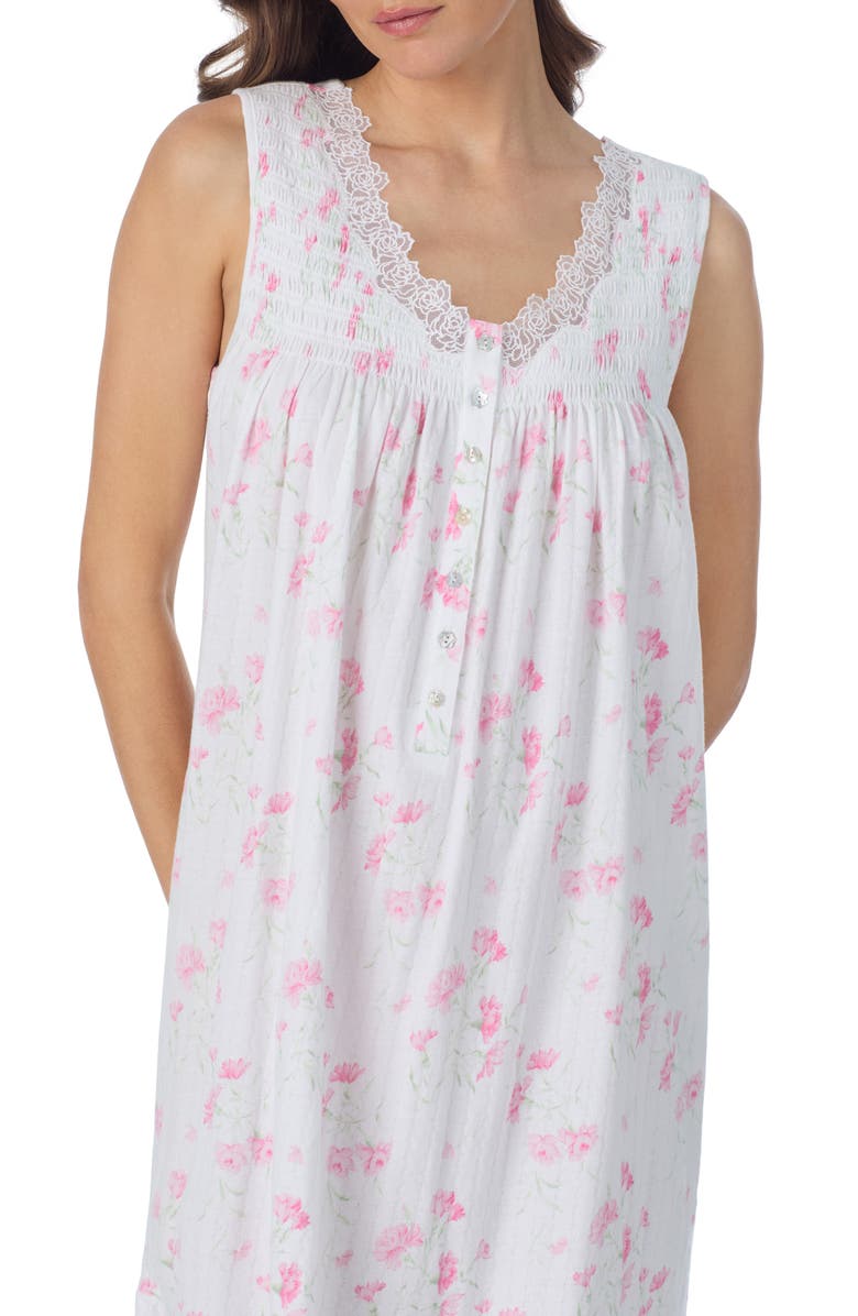 Eileen West Floral Print Cotton Pointelle Chemise, Alternate, color, Wht/ Pink