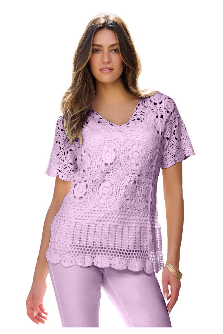 Plus Size Medallion Pattern French Crochet Sweater Top, Main, color, PALE LAVENDER