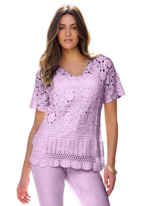 Plus Size Medallion Pattern French Crochet Sweater Top (Plus)