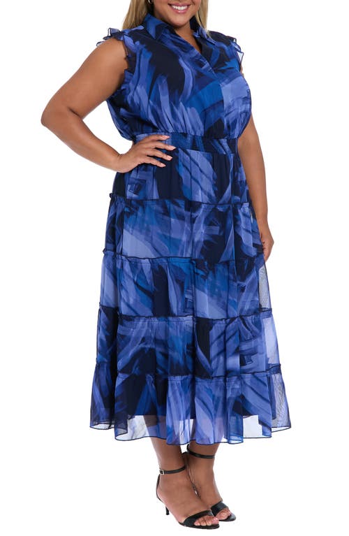 London Times Flutter Sleeve Tiered Maxi Dress In Blue