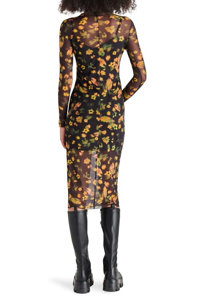Steve Madden Vivienne Floral Print Turtleneck Mesh Midi Dress, Alternate, color, 