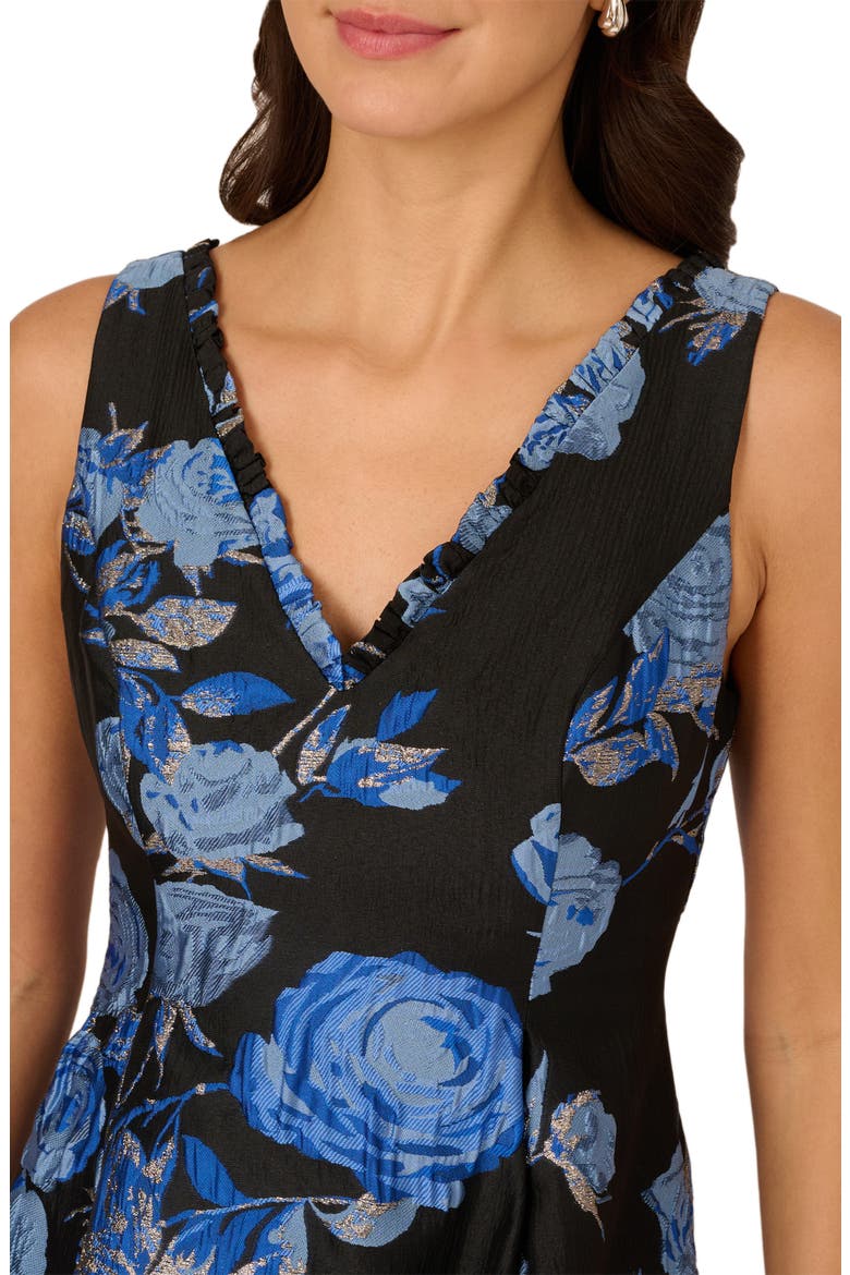 Floral Jacquard Fit & Flare Dress, Alternate, color, BLUE/ BLACK MULTI