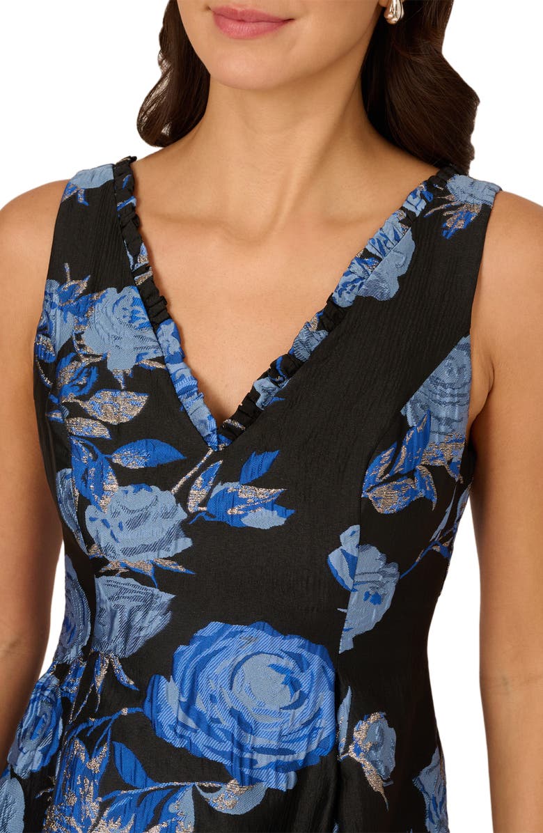Adrianna Papell Floral Jacquard Fit & Flare Dress, Alternate, color, Blue/ Black Multi