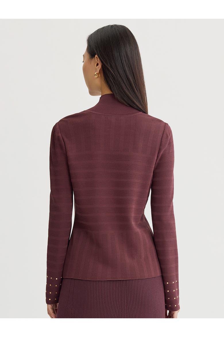 Studded Mock Neck Ribbed Knit Top, Alternate, color, Mahogany