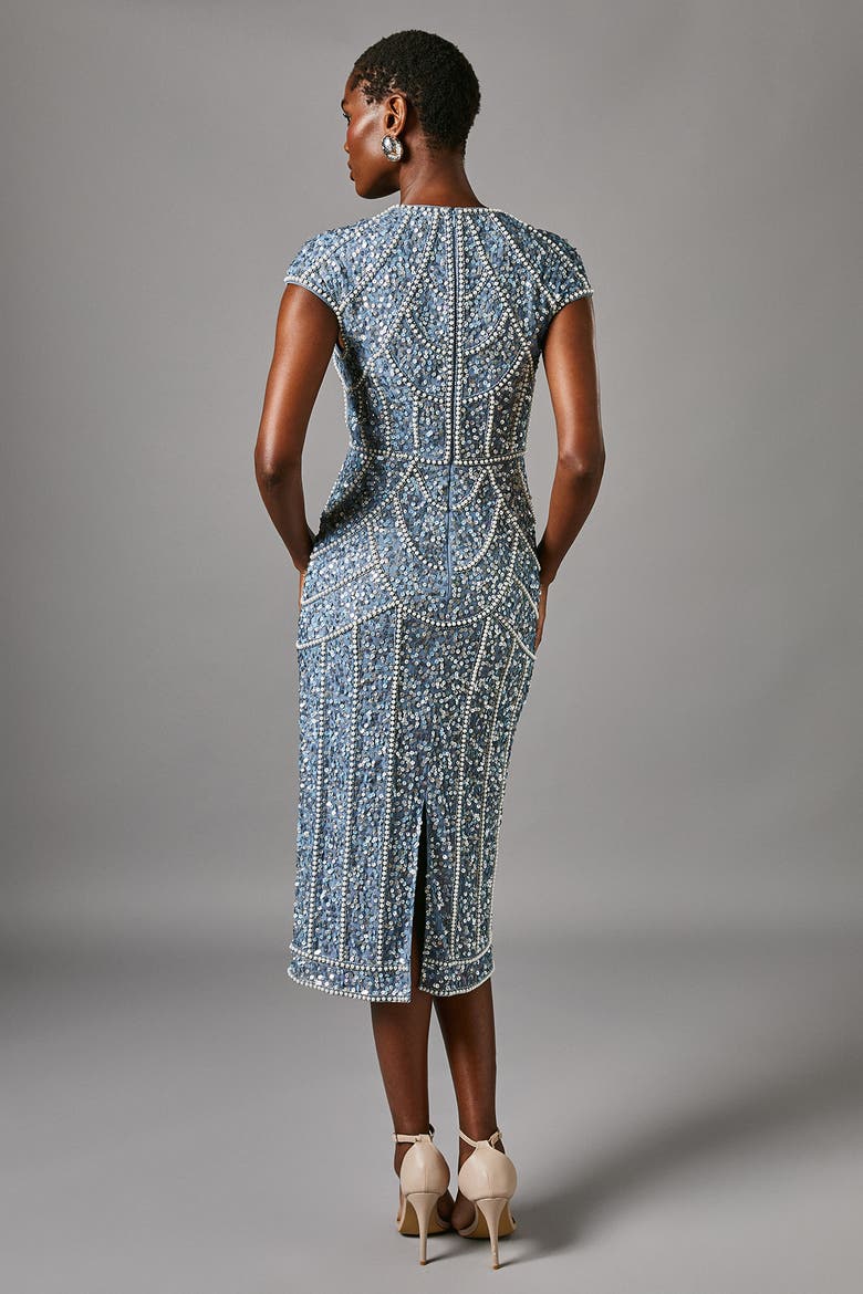 Embellished Pencil Dress, Alternate, color, Dusty Blue