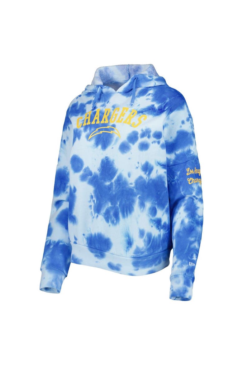 Women's New Era Powder Blue Los Angeles Chargers Cloud Dye Fleece Pullover Hoodie, Alternate, color, Powder Blue