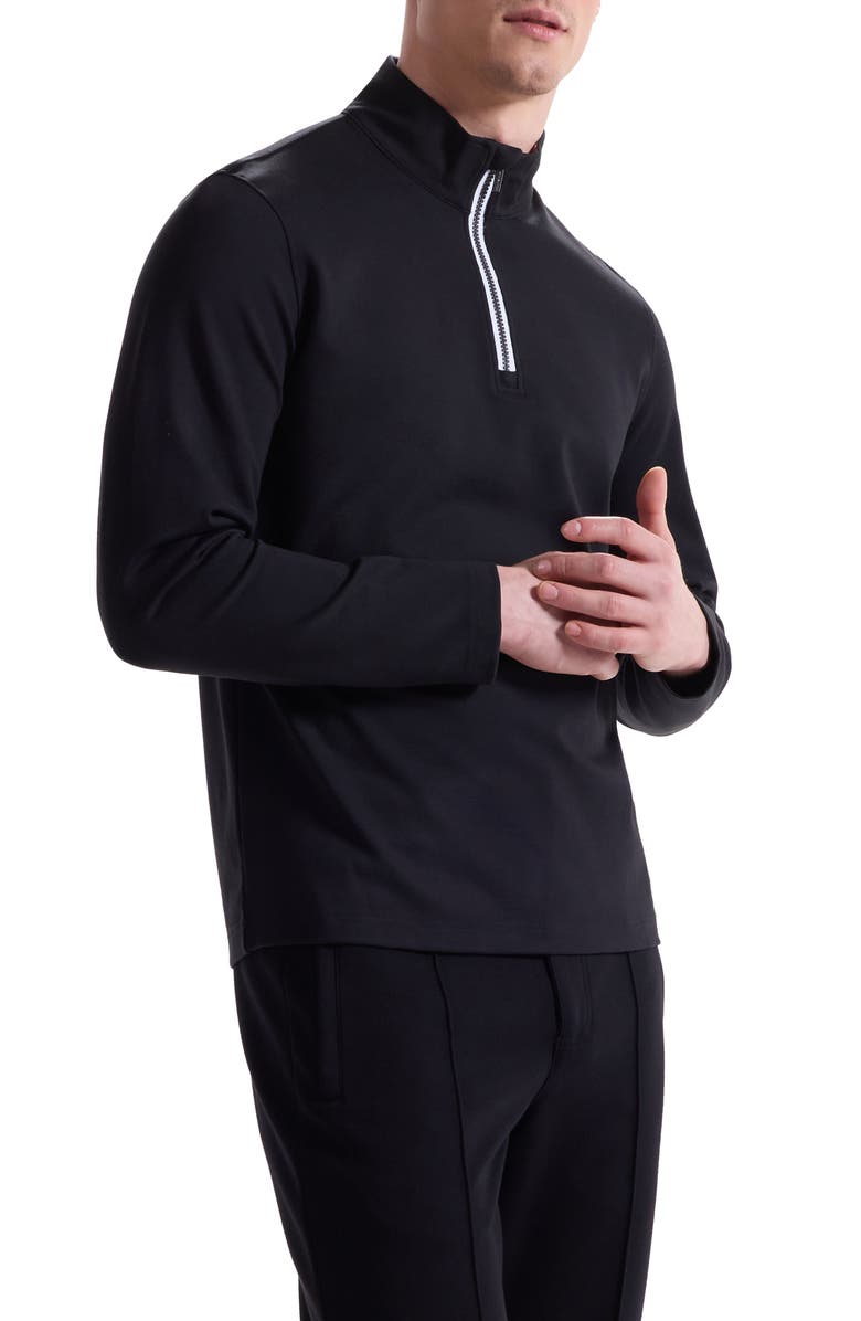 Bugatchi Solid Quarter Zip Pullover, Alternate, color, Black
