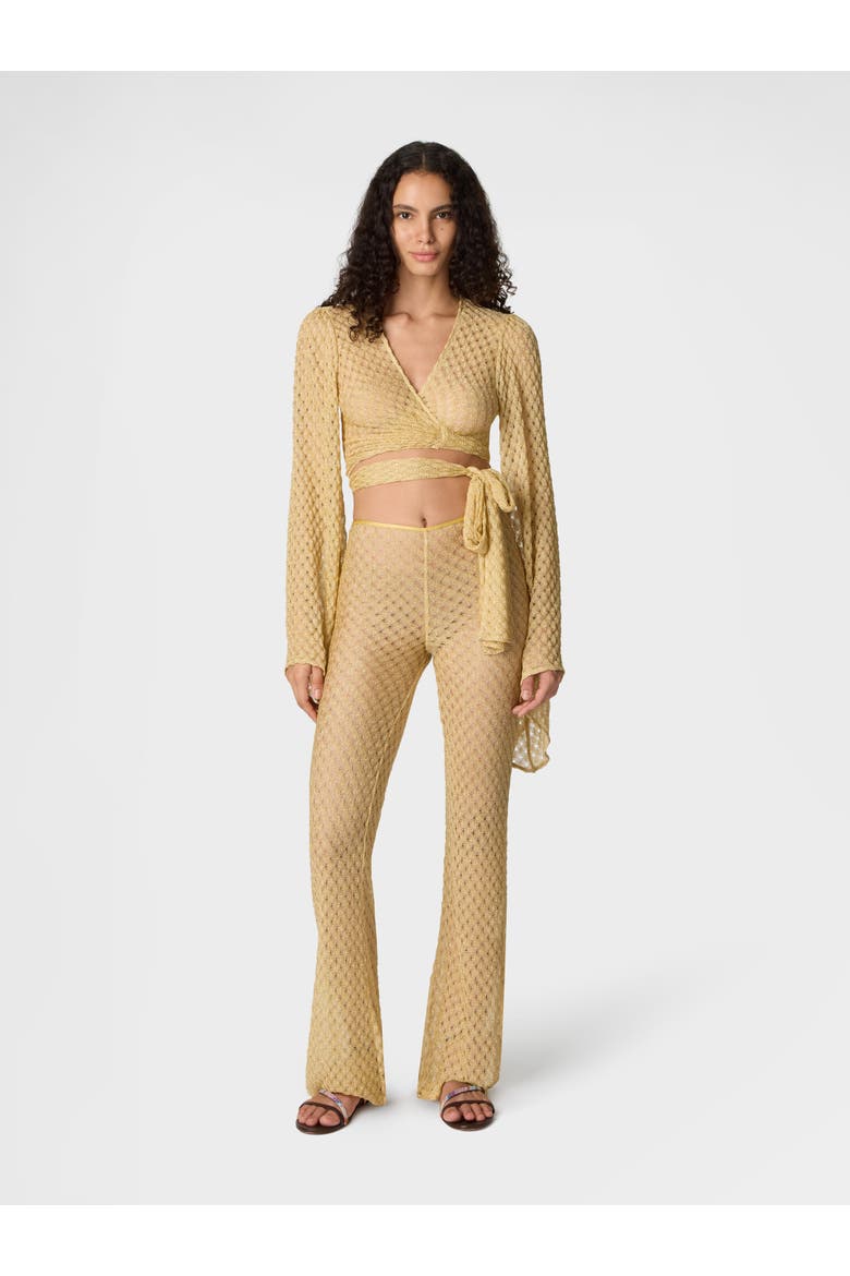 Wrap Top In Lamé Viscose With Raschel Workmanship, Alternate, color, Gold
