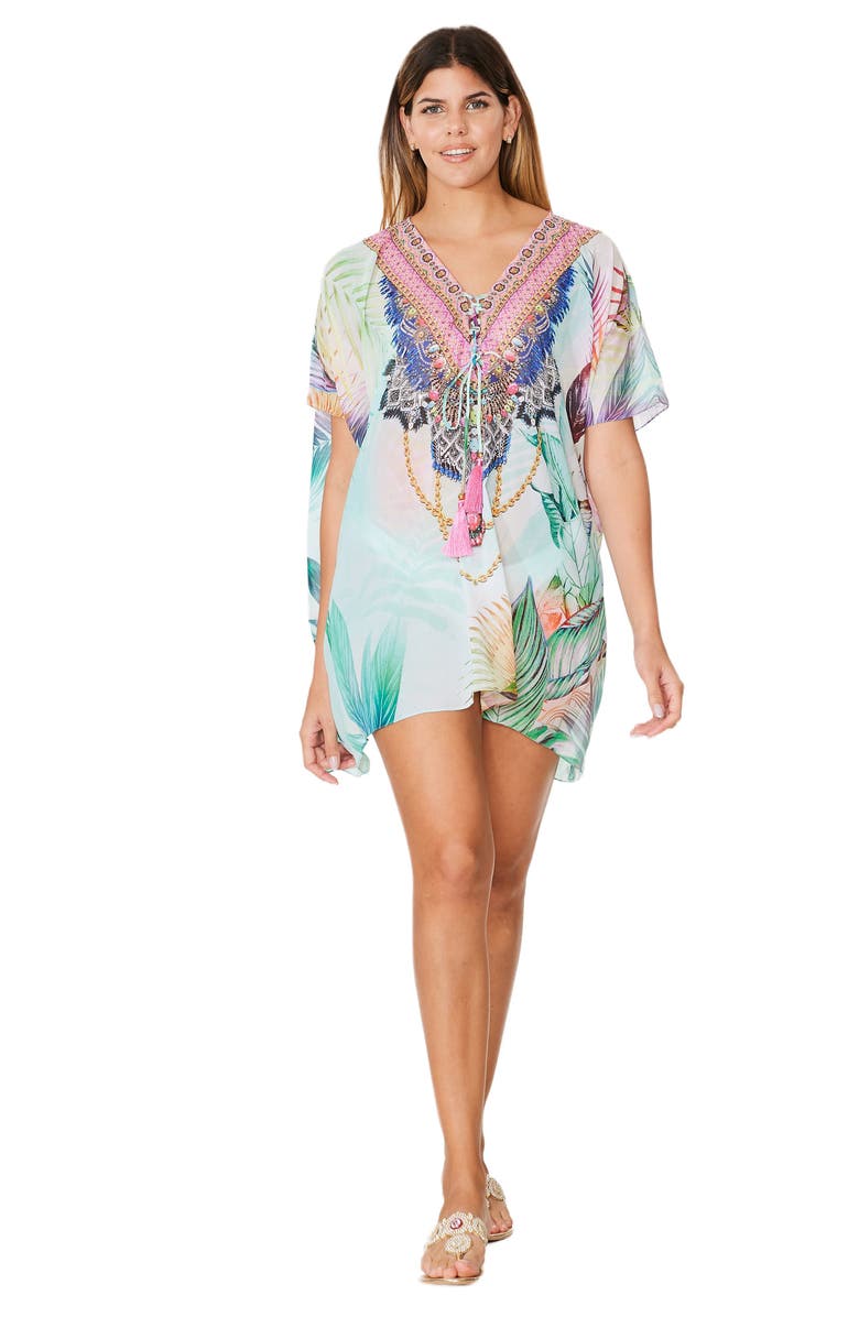 RANEES Tropical Paradise Short Kaftan, Alternate, color, Multi