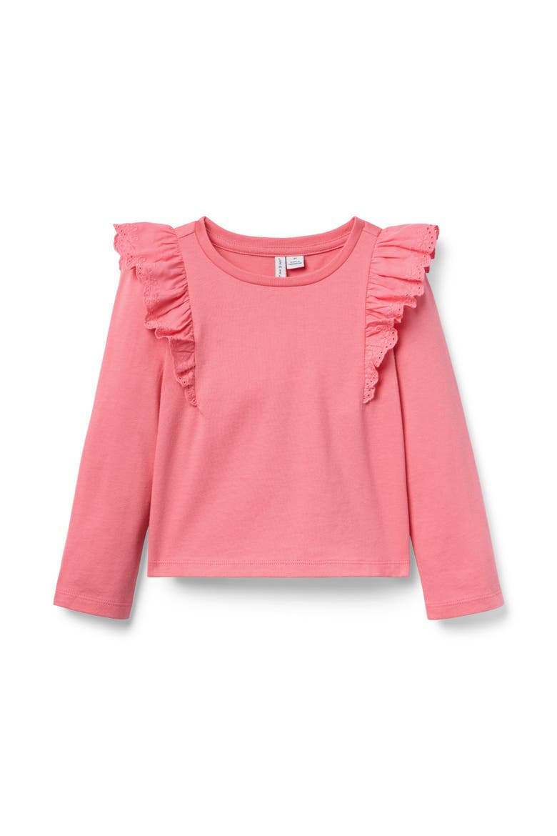 Eyelet Ruffle Shoulder Top, Main, color, Coral