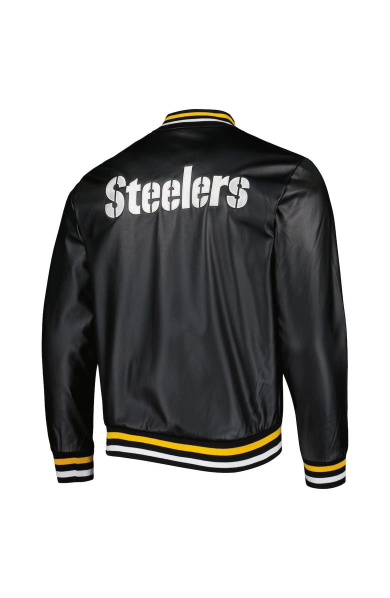 THE WILD COLLECTIVE Men's The Wild Collective Black Pittsburgh Steelers Metallic Bomber Full-Snap Jacket, Alternate, color, Black