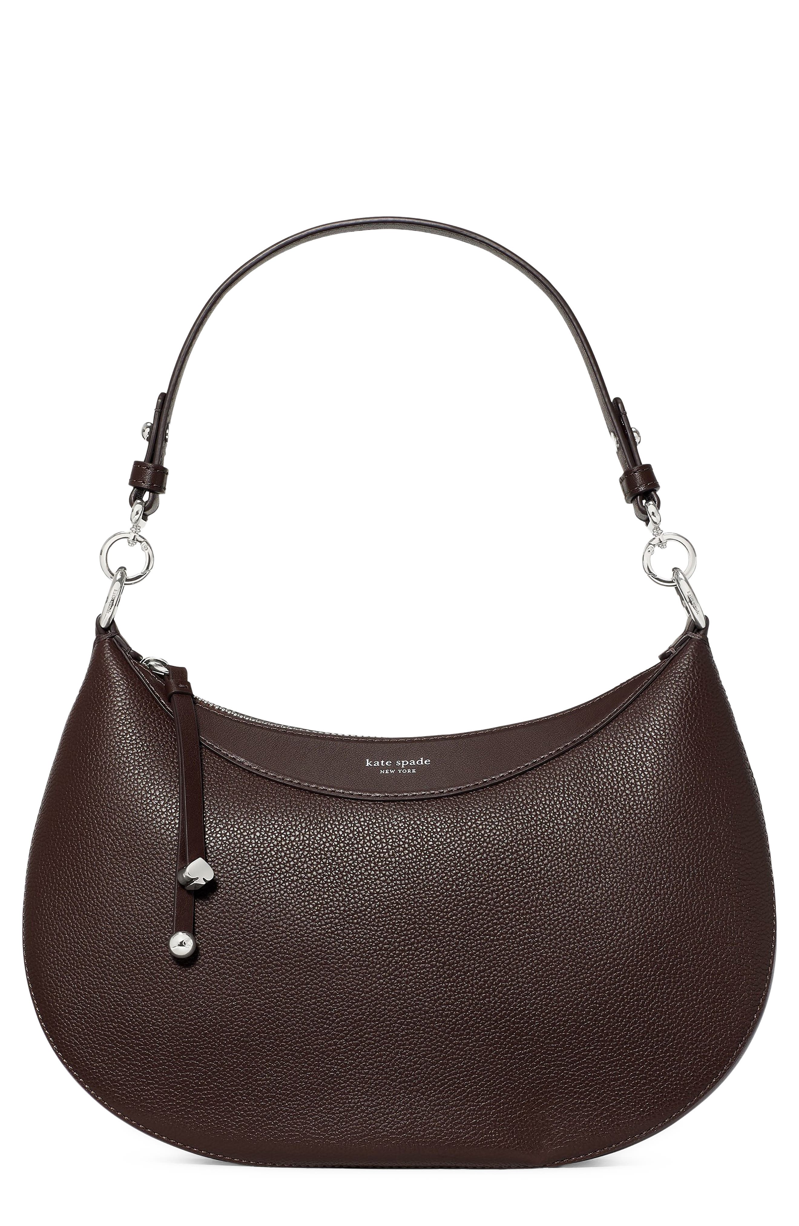 Liv Pebbled Leather Shoulder Bag, Main, color, HOT FUDGE