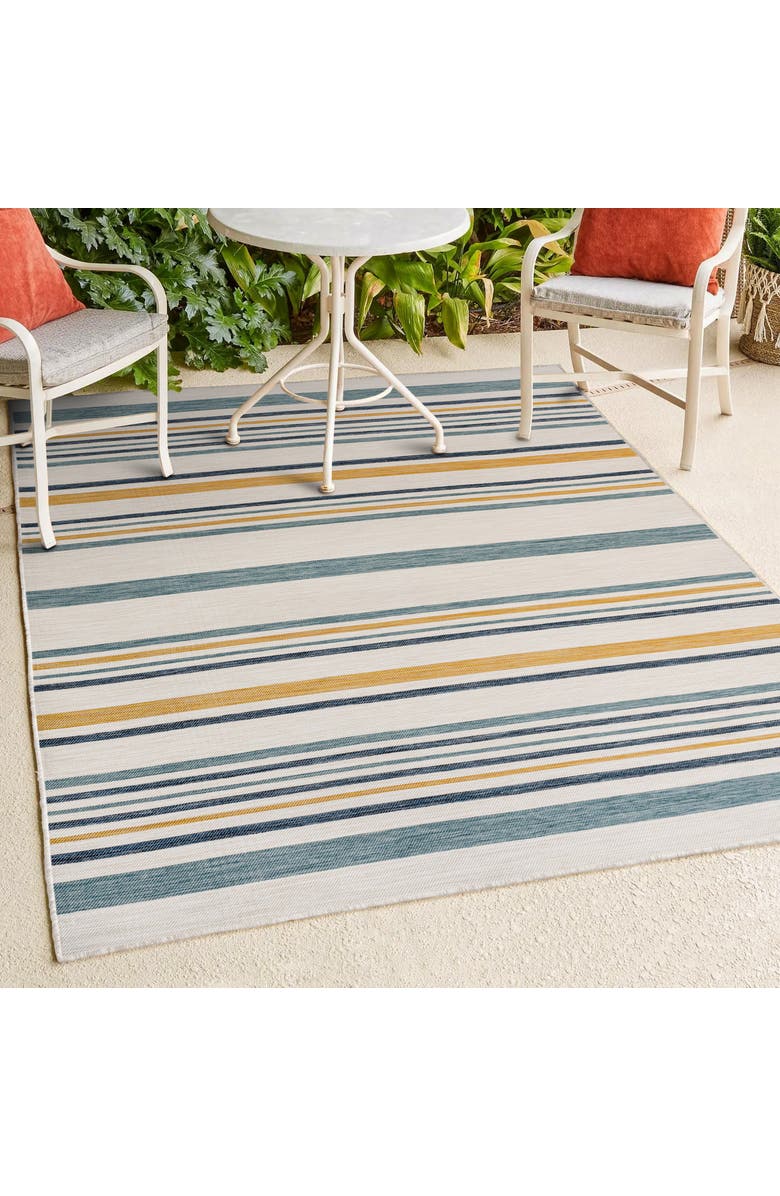 JONATHAN Y Janus Classic Coastal Ticking Stripe Reversible Machine-Washable Indoor/Outdoor Area Rug, Alternate, color, Cream/Navy