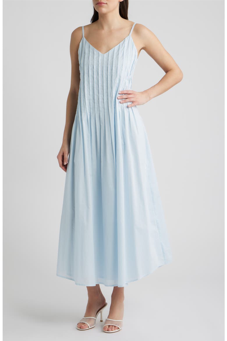 Cami Pintuck Cotton Midi Dress, Main, color, ICE WATER