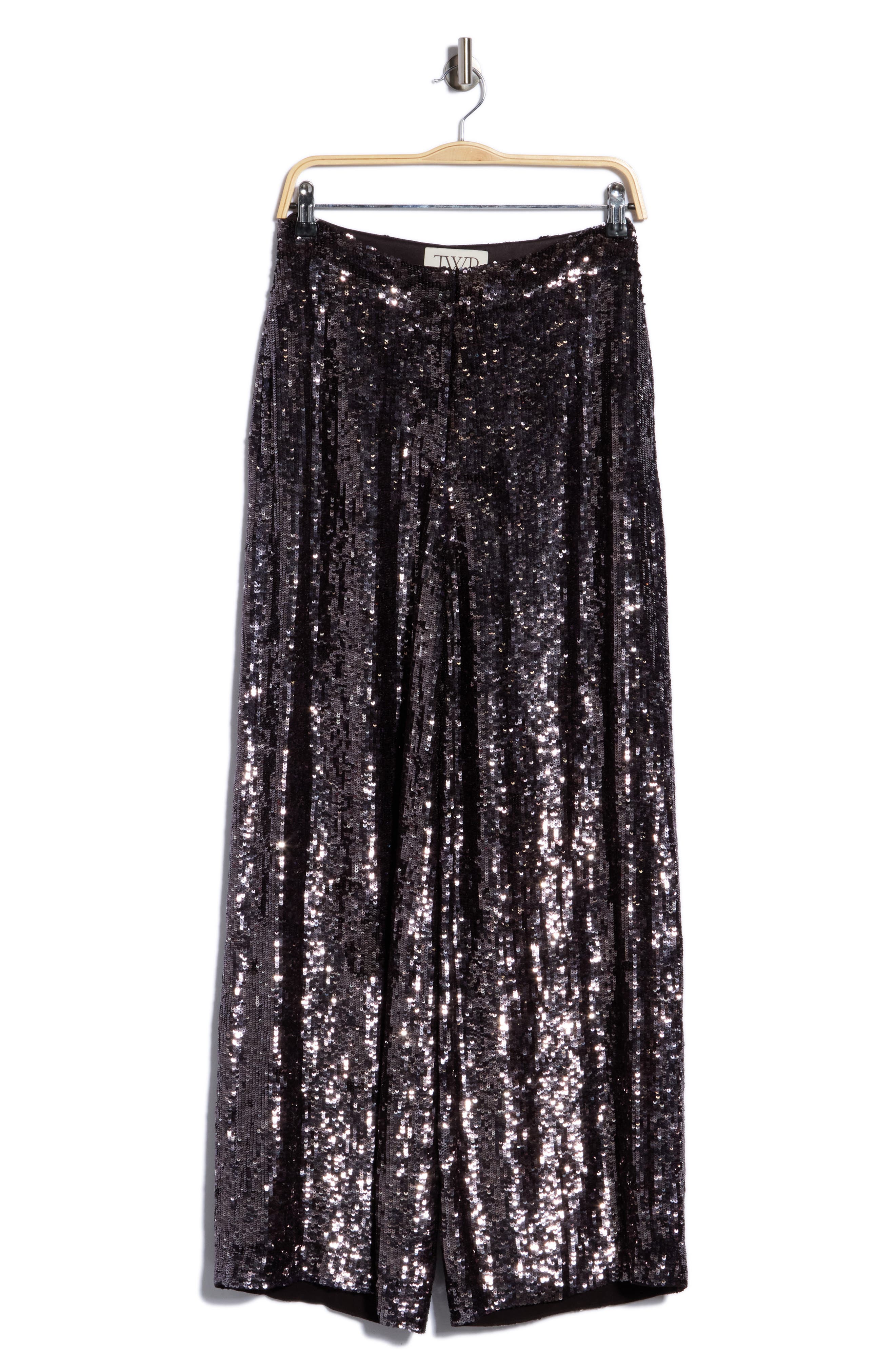 Adieu for Now High Waist Wide Leg Sequin Silk Pants