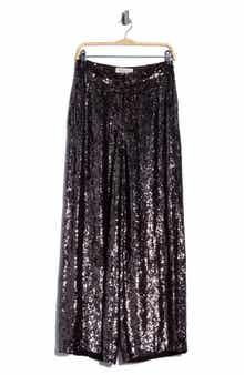 Adieu for Now High Waist Wide Leg Sequin Silk Pants