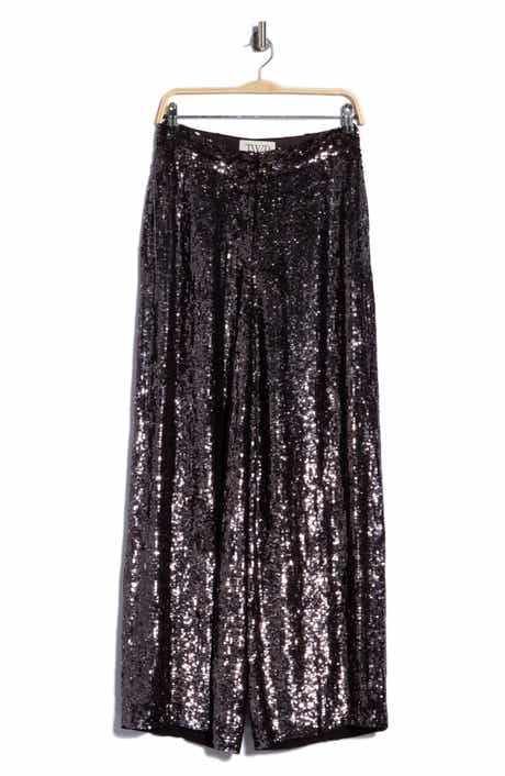 Adieu for Now High Waist Wide Leg Sequin Silk Pants