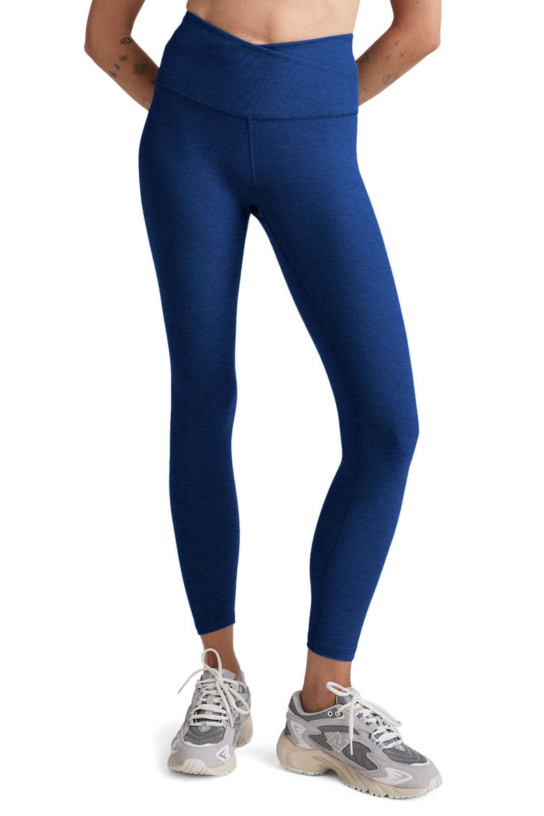 At Your Leisure Space Dye High Waist Midi Leggings, Main, color, MARINE BLUE HEATHER
