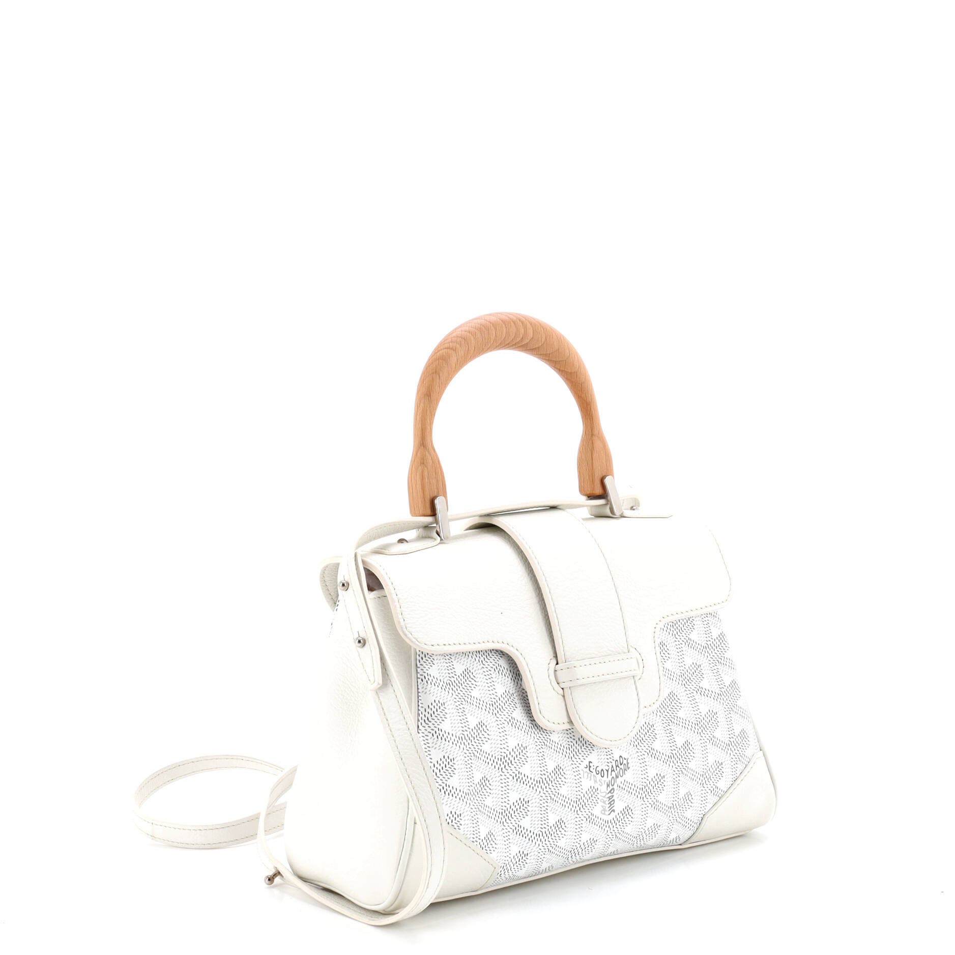 Pre-Owned Goyard Saigon Top Handle Bag Coated Canvas with Leather Mini, Alternate, color, White