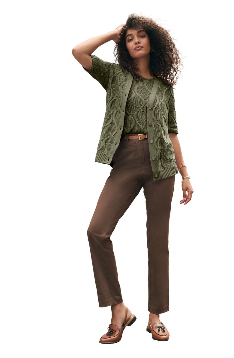 Jessica London Elbow Sleeve Cable Cardigan, Main, color, Dark Olive Green