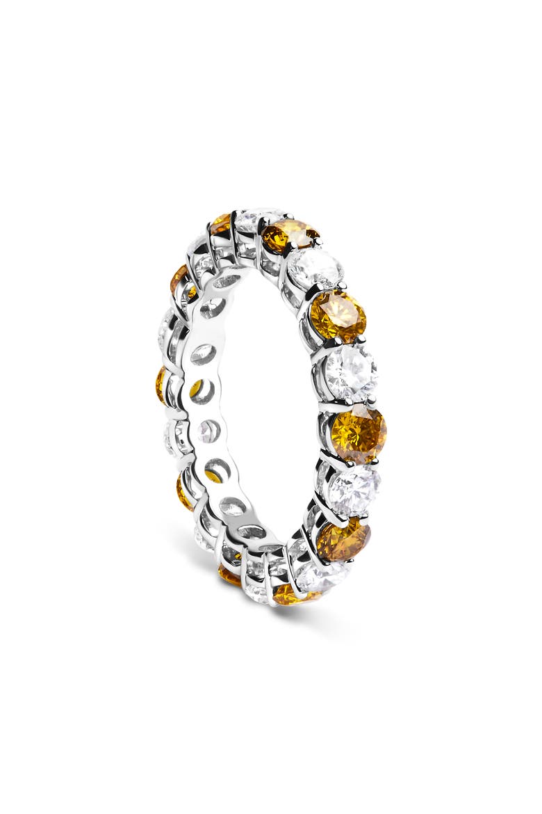 14K White Gold 3.00 Ctw Alternating White and Yellow Lab-Grown Diamond Eternity Band Ring, Alternate, color, White Gold