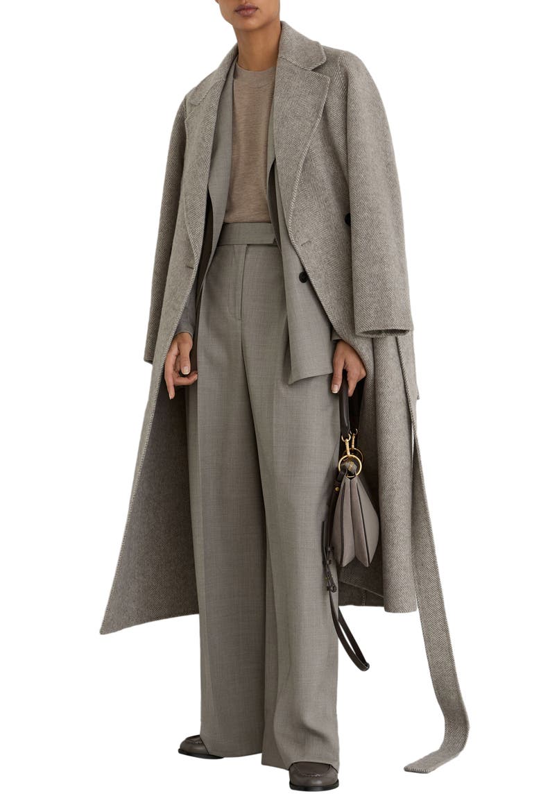 Darcy Pleated Wide Leg Wool Blend Trousers, Alternate, color, LIGHT GREY
