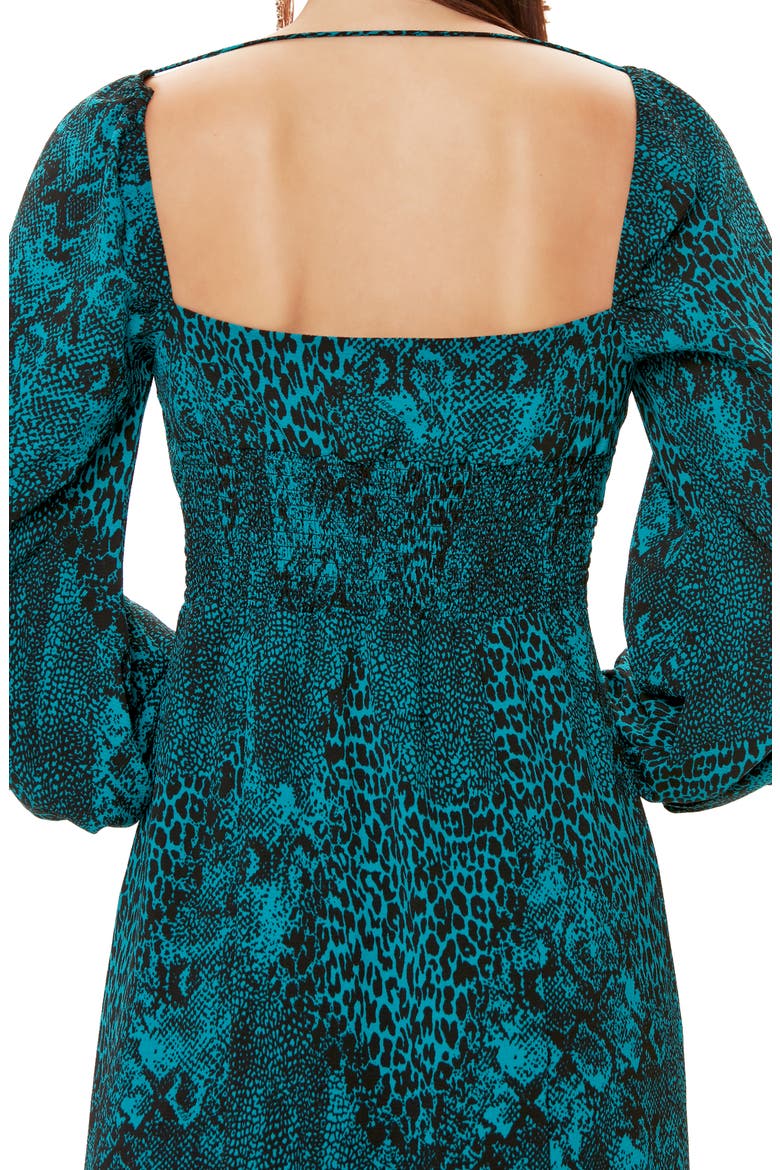 Lina Corset Midi Dress, Alternate, color, TEAL ANIMAL