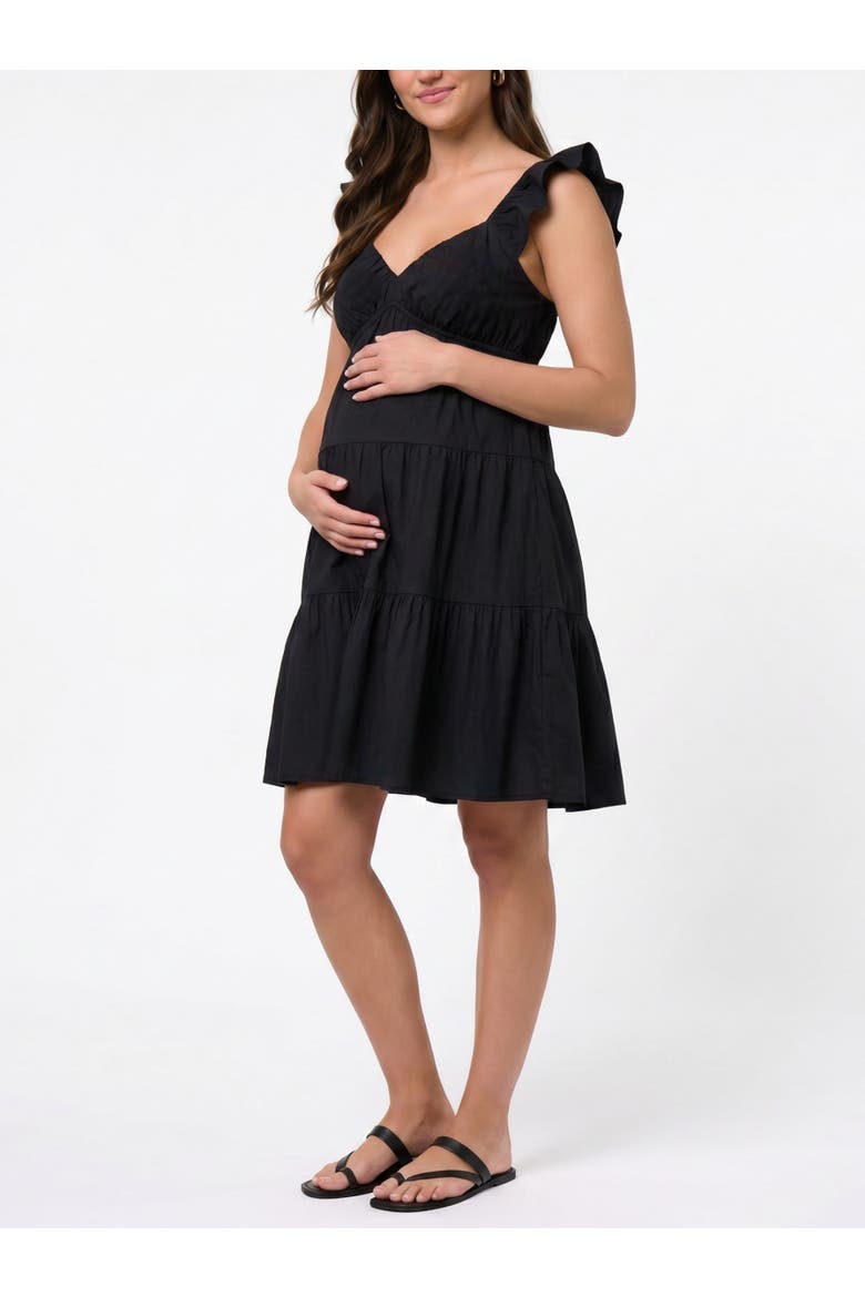 V Neck Flutter Sleeve Tiered Mini Dress, Alternate, color, Black