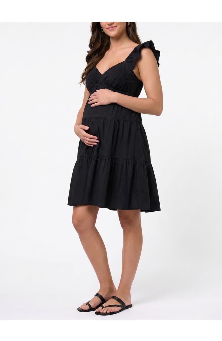 MOTHERHOOD MATERNITY V Neck Flutter Sleeve Tiered Mini Dress, Alternate, color, Black