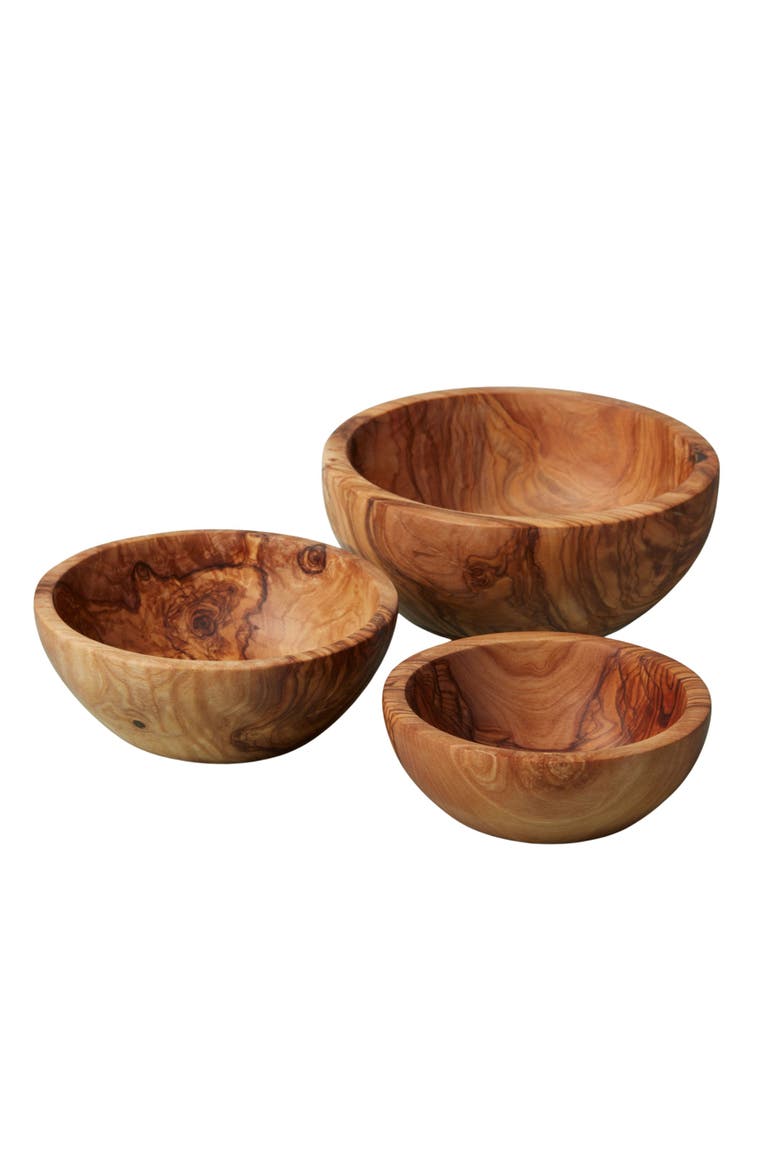Olive Wood Nesting Bowls - Set of 3, Main, color, Olive