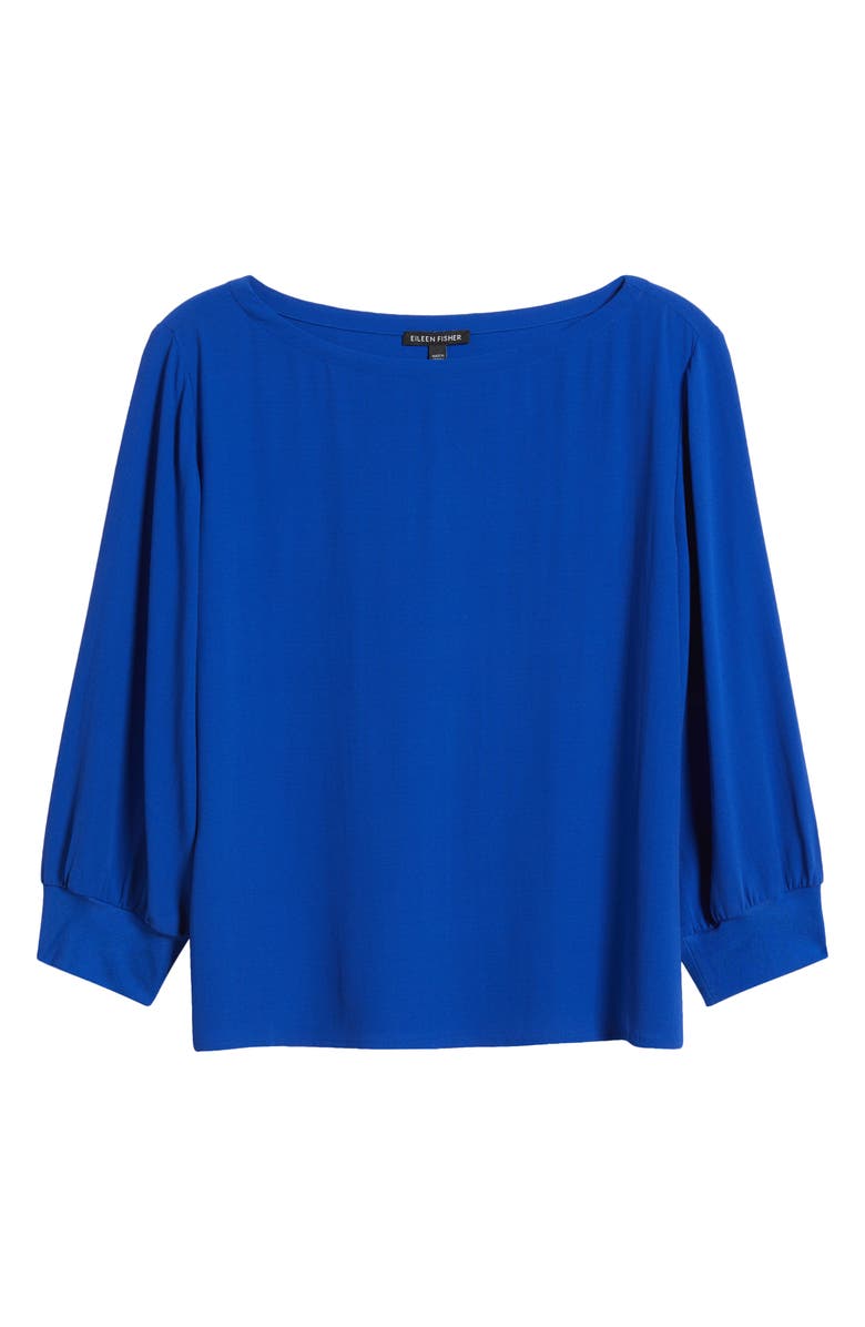 Eileen Fisher Bateau Neck Silk Top, Alternate, color, Lapis