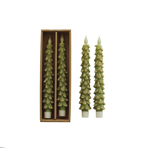 Evergreen Tree-Shaped LED Taper Candle Set in Gift Box