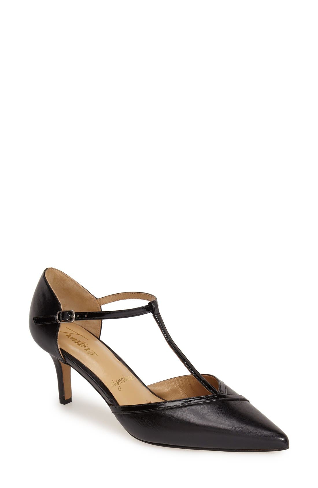 'Amelia' T-Strap Pump, Main, color, BLACK/ PATENT